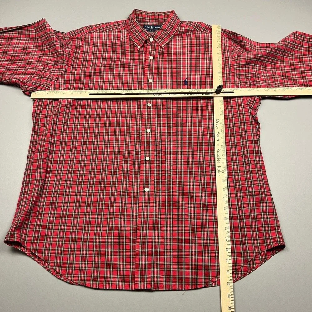 Ralph Lauren Button Down Shirt Mens XL Red Plaid Blake 100% Cotton Long Sleeve